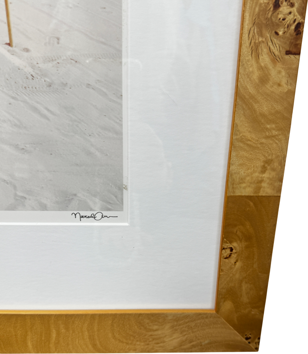 Natalie Obradovich 'Orange Umbrellas' Framed Photograph - Natural Burr Wood Frame