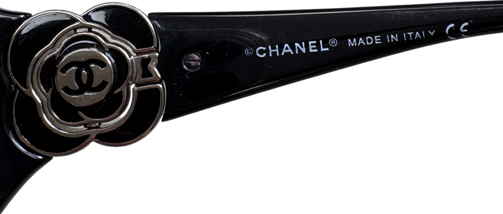 Chanel Black CC Logo Camellia Flower Sunglasses 6032 in Case & Box