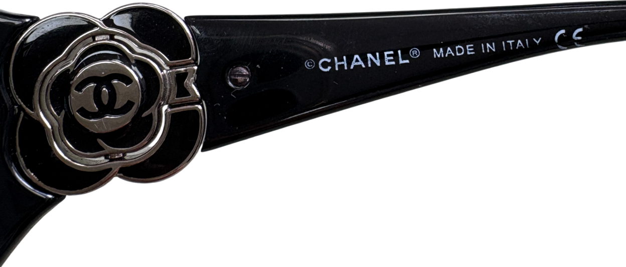 Chanel Black CC Logo Camellia Flower Sunglasses 6032 in Case & Box