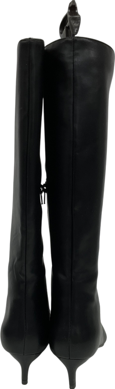 PrettyLittleThing Black Pu Point Toe Low Stiletto Knee High Heeled Boots UK 5 EU 38 👠