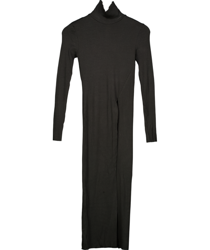 The Range Black Ribbed High Neck Midi Dress UK XS