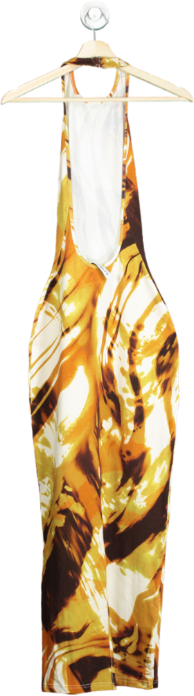 SLA The Label Brown Yellow Abstract Print Maxi Dress UK XS