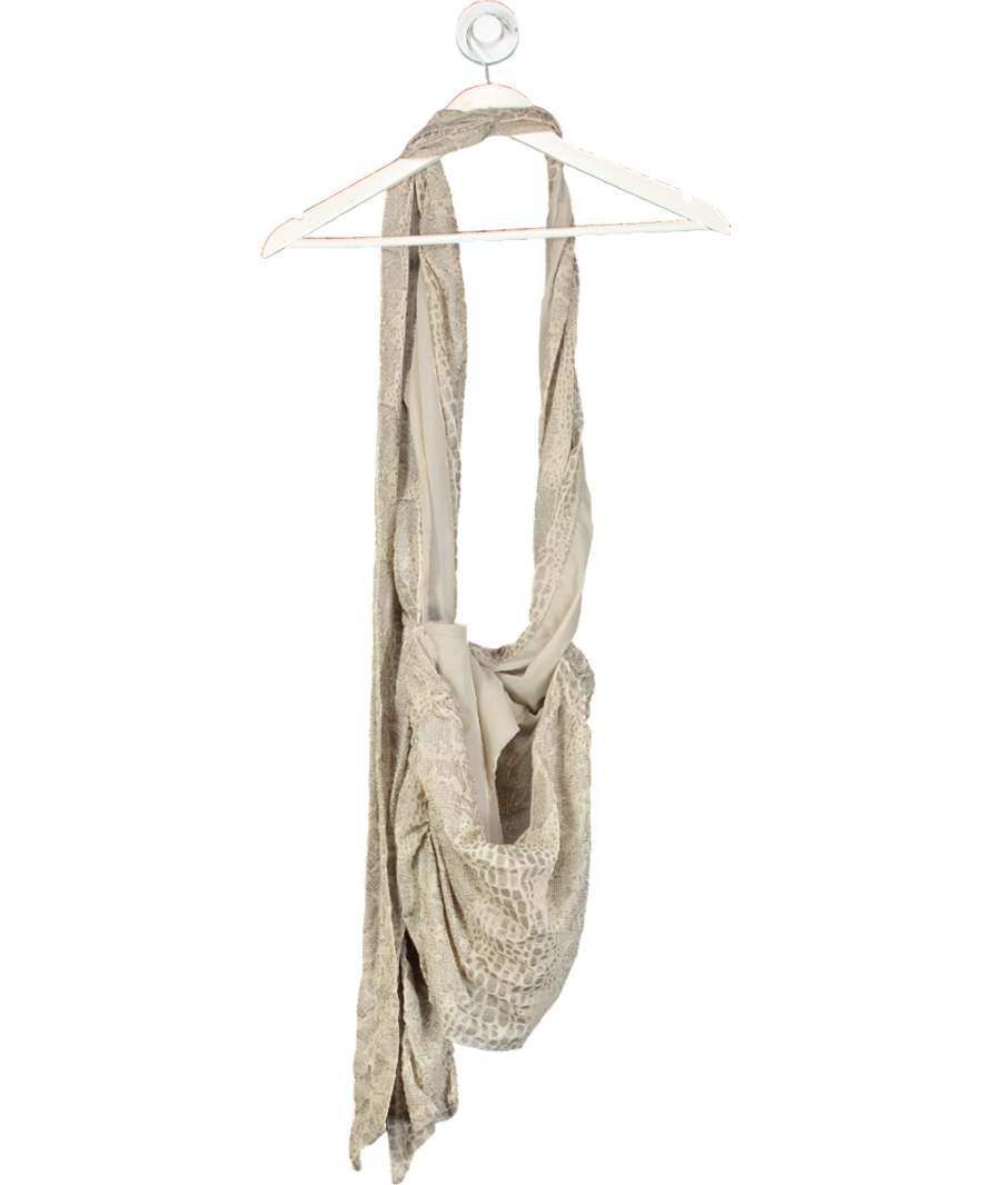 Jaded London Beige Spyro Snakeskin Plunge Mini Dress UK 10