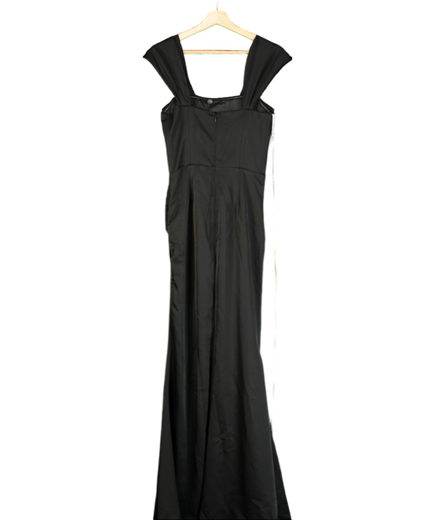 CLUBL Black Bardot Fishtail Satin Maxi Dress UK 10