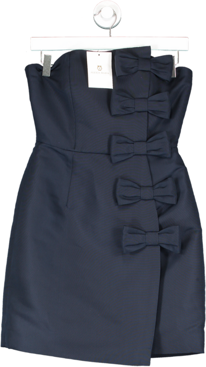 ALEXIA MARÍA Blue Daniela Silk Faille Mini Dress Navy UK 6