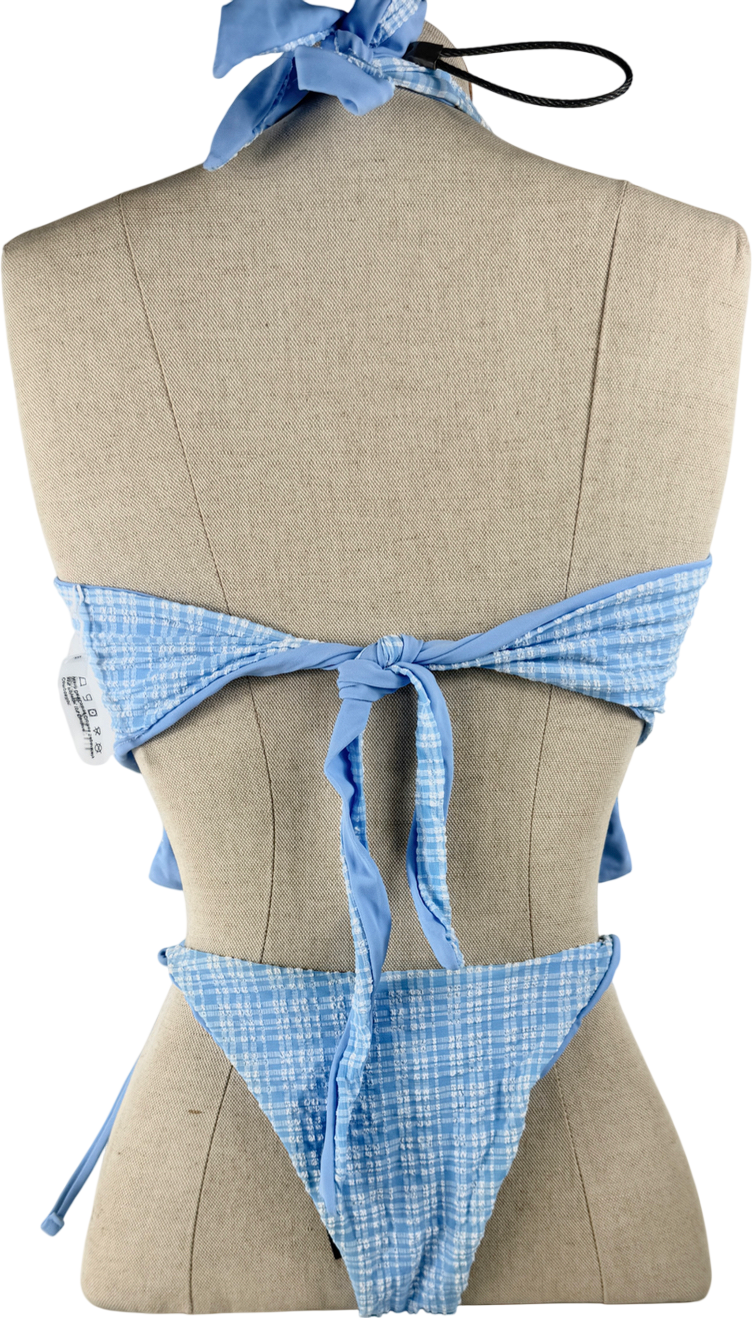 Zaful Blue Knitted Plaid Tankini Set UK M