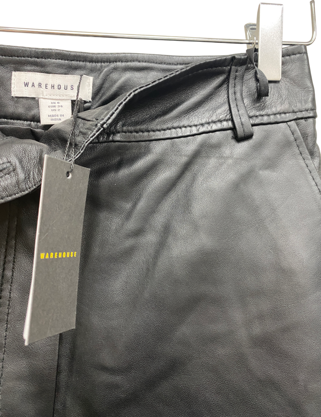 Warehouse Black Real Leather Barrel Trousers UK 6