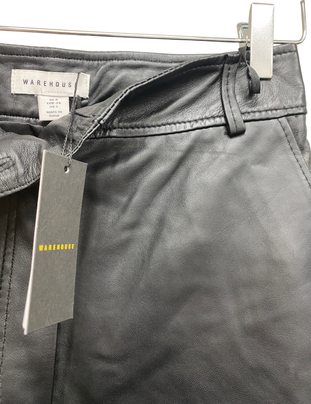 Warehouse Black Real Leather Barrel Trousers UK 6