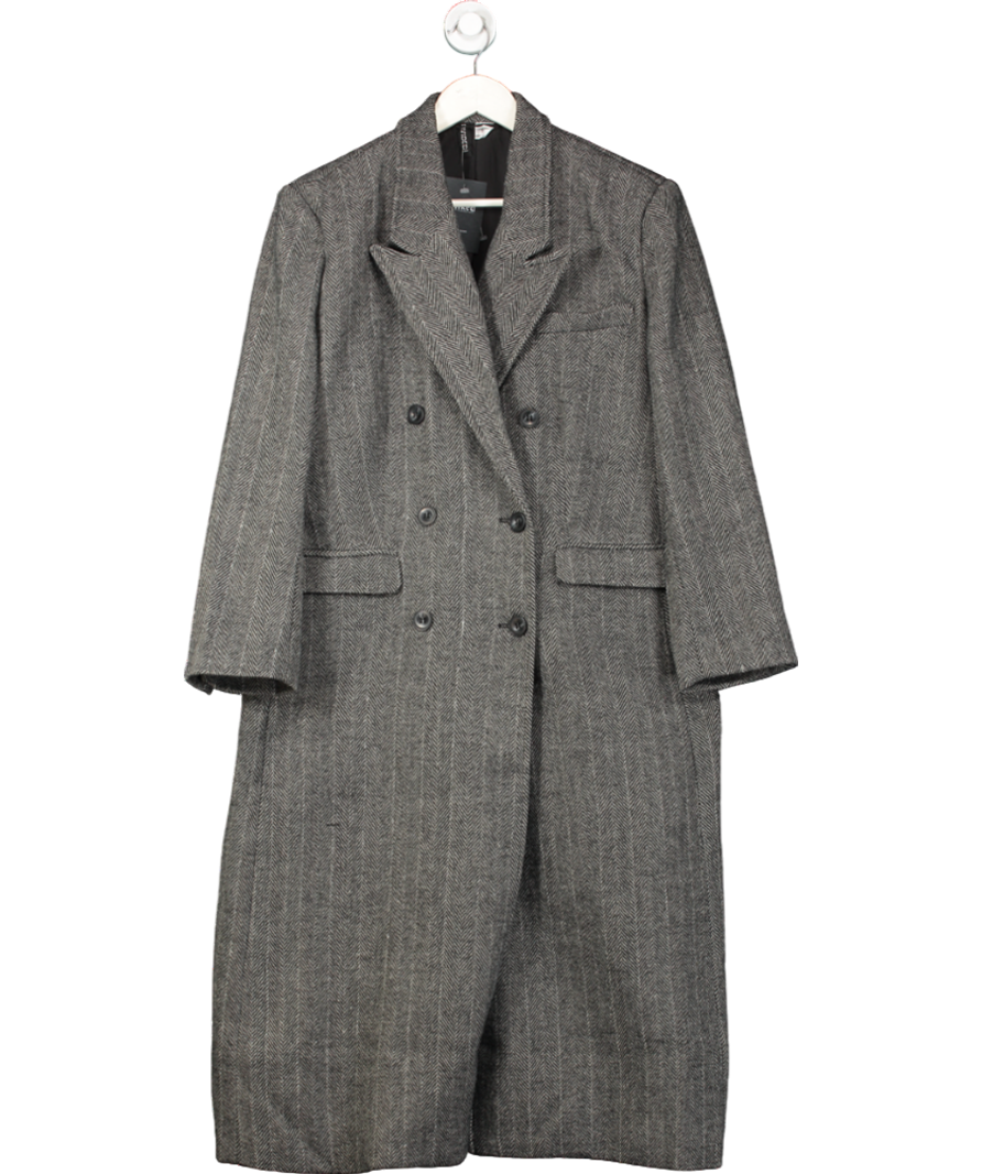 H&M Grey Herringbone Double-breasted Coat UK S
