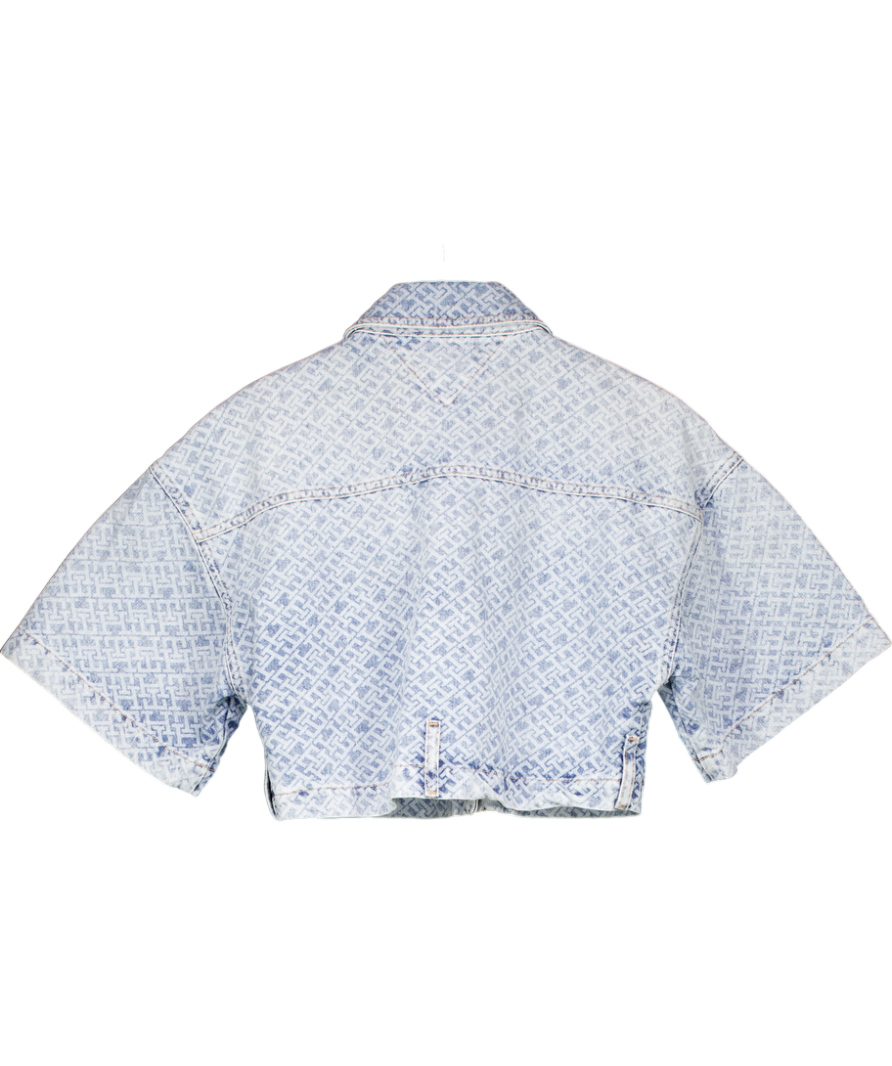 Tommy Hilfiger Blue Cropped Monogram Short Sleeve Shirt UK 6