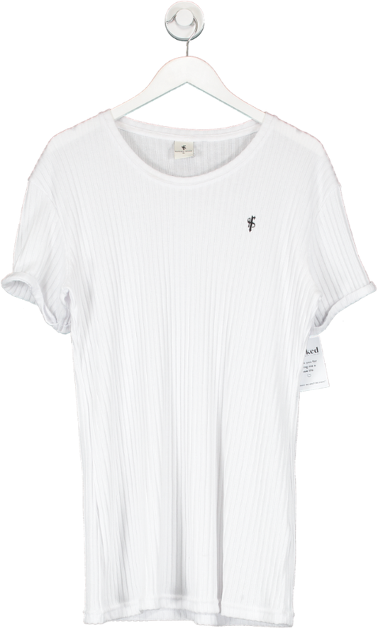 Father Sons White Classic Ribbed Knit Super Slim Short Sleeve Crew UK XL