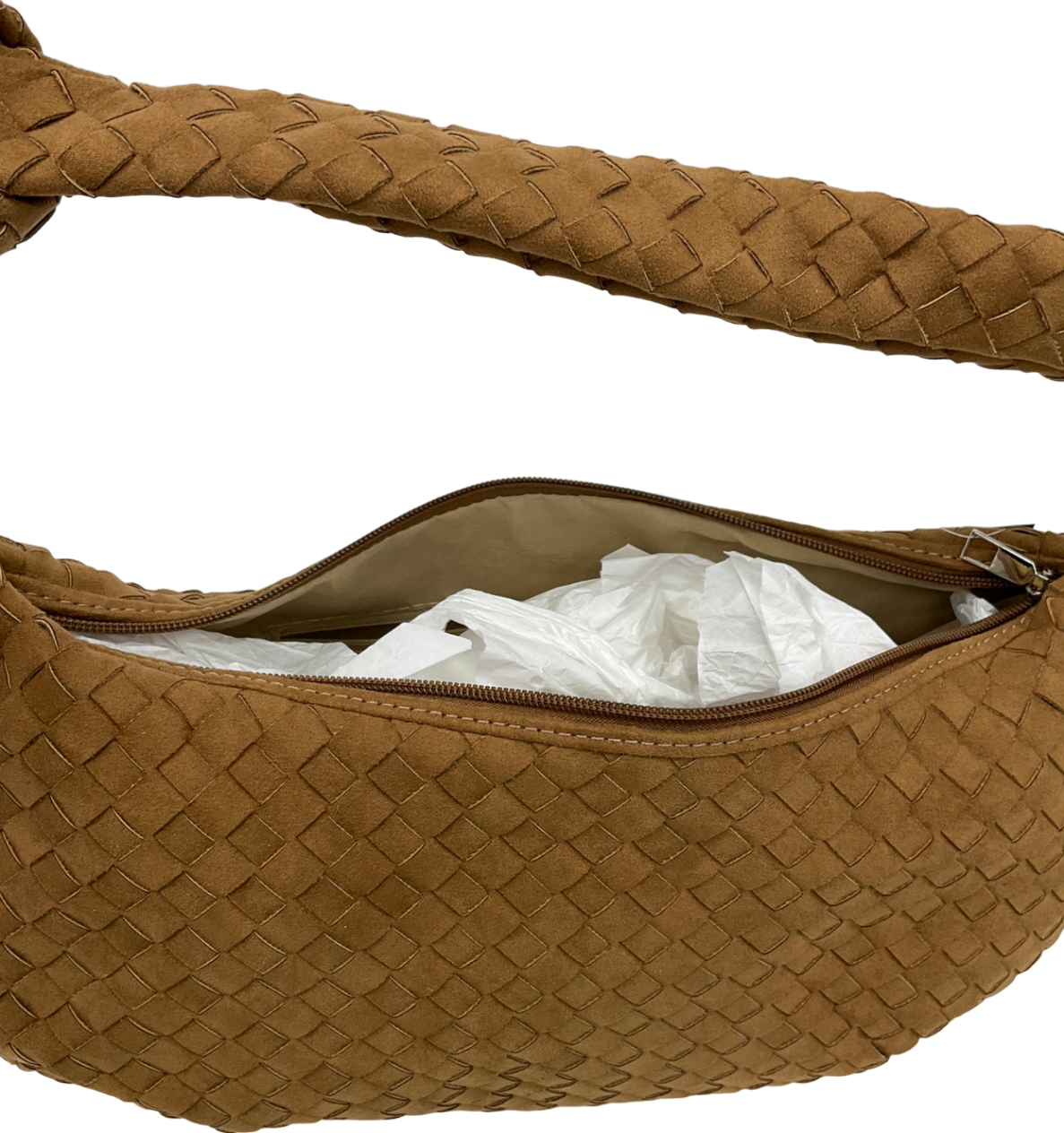 Brown Suede Woven Shoulder Bag