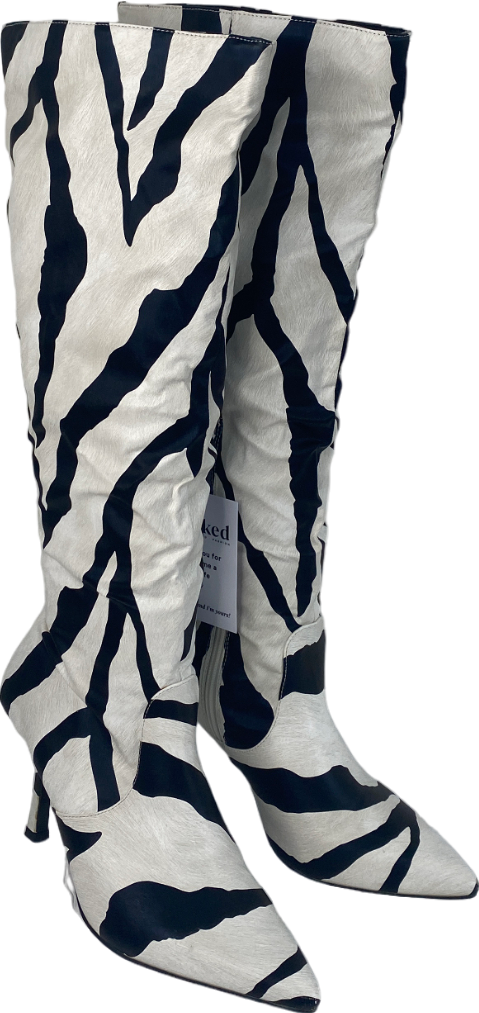 4th and reckless White Melrose Zebra Print Knee Boot UK 6 EU 39 👠
