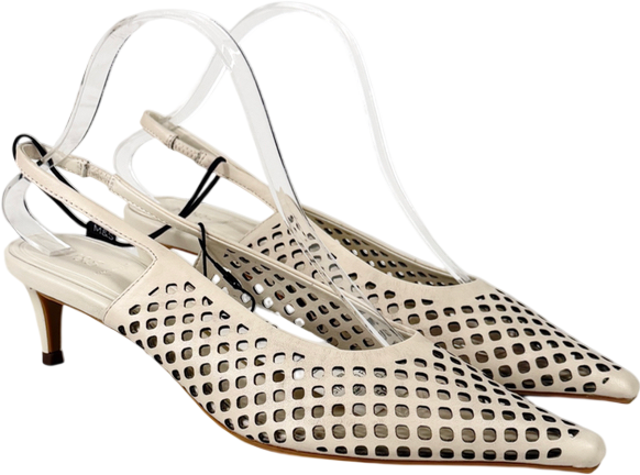 M&S Cream Leather Laser Cut Slingback Sandals UK 6 EU 39