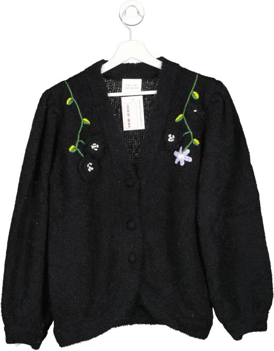 Hayley Menzies Black Flower Embellished Cardigan UK S