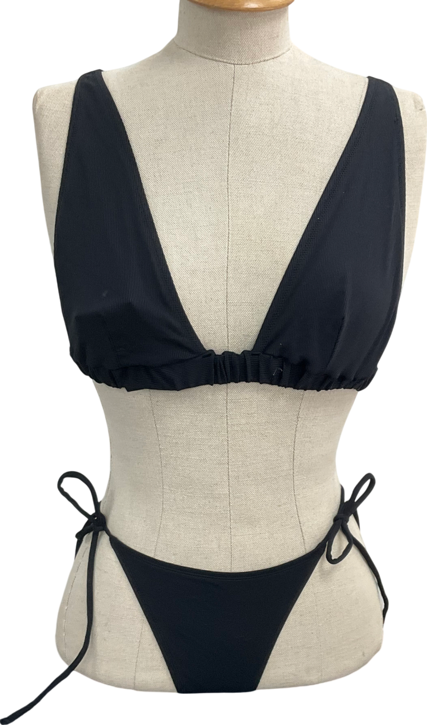 Serpentina Black Ribbed Stretch Bikini UK S