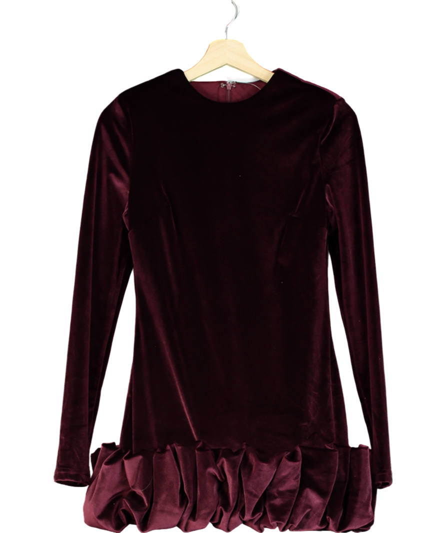 Club L Red Port Velvet Long-sleeved Ruffled Mini Dress UK 8