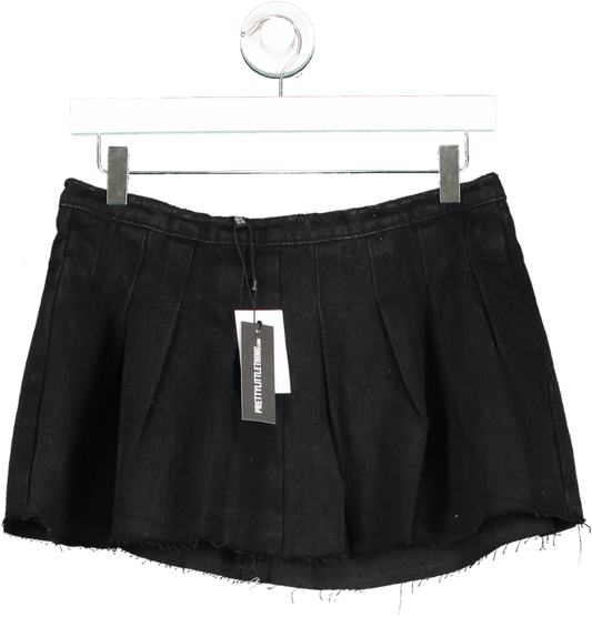 PrettyLittleThing Black Washed Low Rise Denim Mini Tennis Skirt UK 8