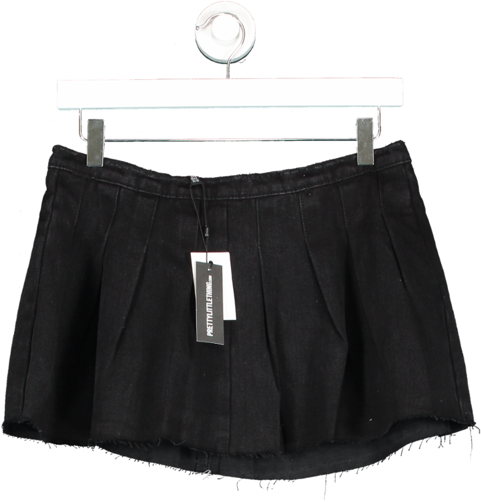 PrettyLittleThing Black Washed Low Rise Denim Mini Tennis Skirt UK 8