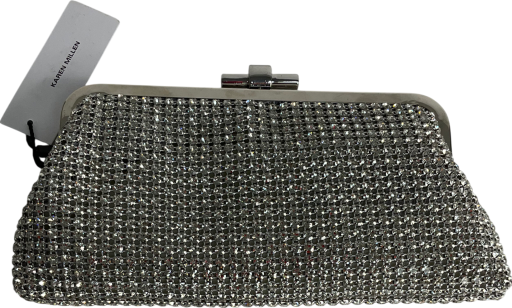 Karen Millen Silver Rhinestone Clutch Bag with chain strap