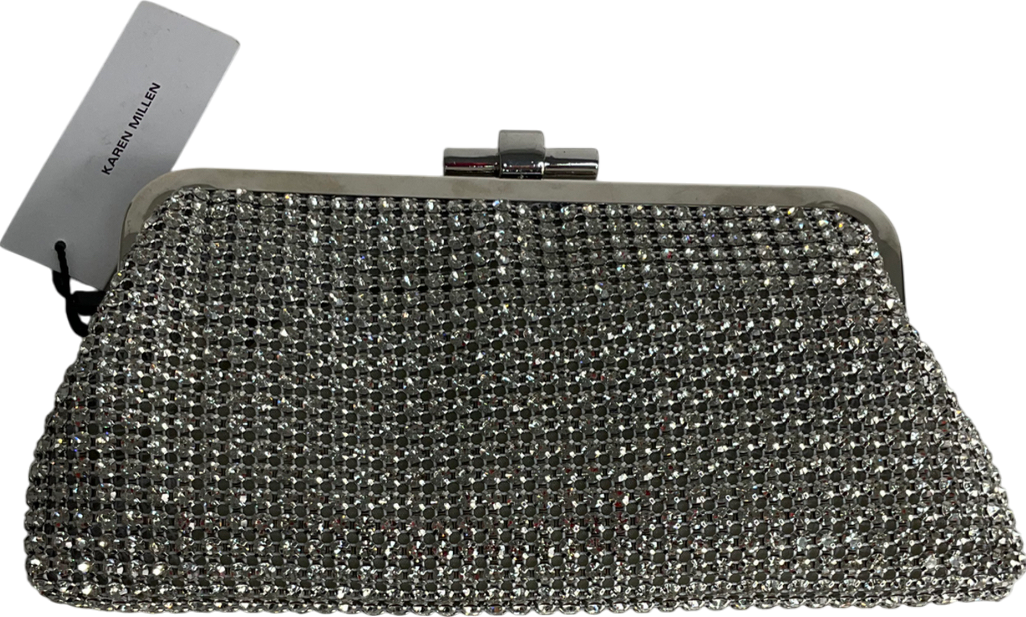 Karen Millen Silver Rhinestone Clutch Bag with chain strap