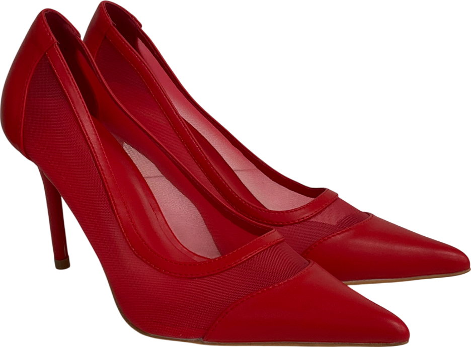 PrettyLittleThing Red Mesh Wide Fit Point Toe Contrast High Stiletto Court Heels UK 7