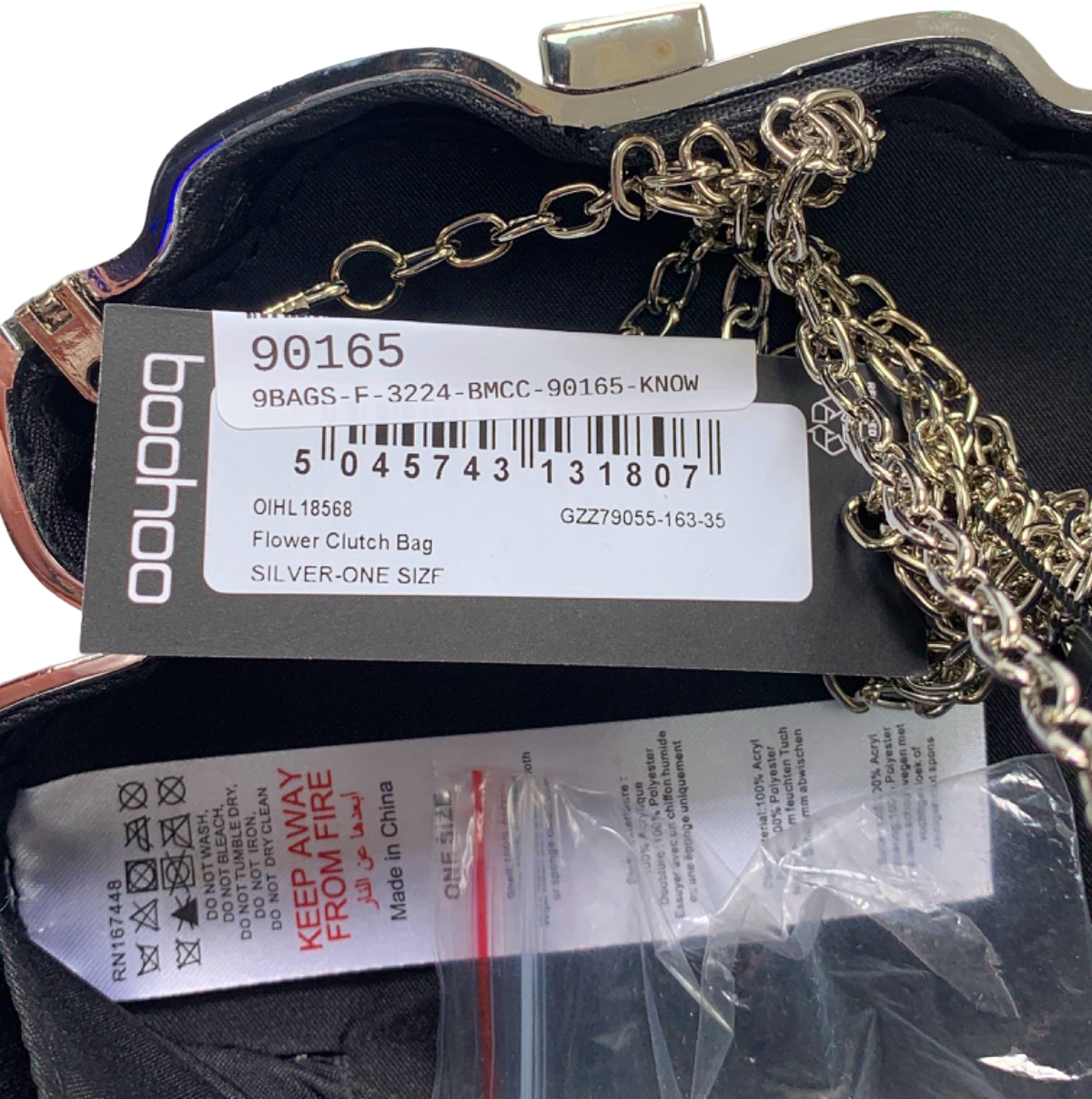 Boohoo Silver Flower Clutch Bag One Size