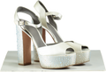 Gina CAUDALIE Swarovski crystal embellished platform heels in Cream Satin UK 7.5