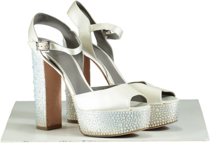 Gina CAUDALIE Swarovski crystal embellished platform heels in Cream Satin UK 7.5