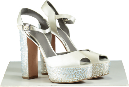 Gina CAUDALIE Swarovski crystal embellished platform heels in Cream Satin UK 7.5