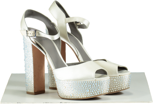 Gina CAUDALIE Swarovski crystal embellished platform heels in Cream Satin UK 7.5