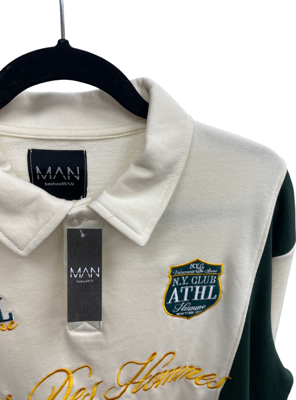 boohooMan Cream Stripe Rugby Polo Shirt UK L