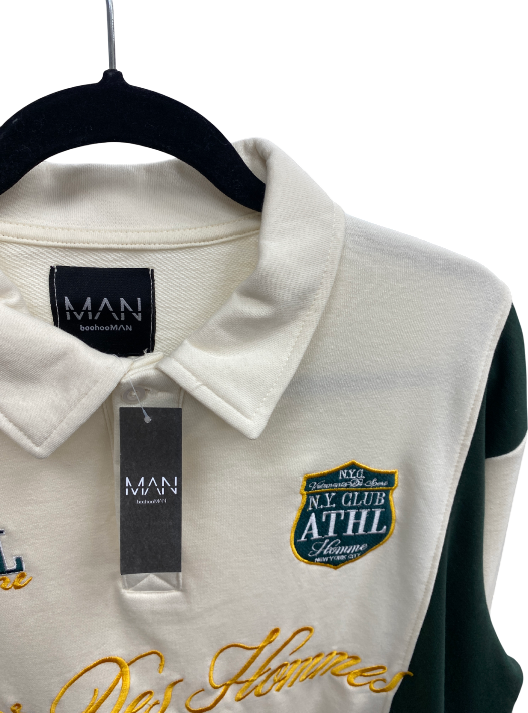 boohooMan Cream Stripe Rugby Polo Shirt UK L