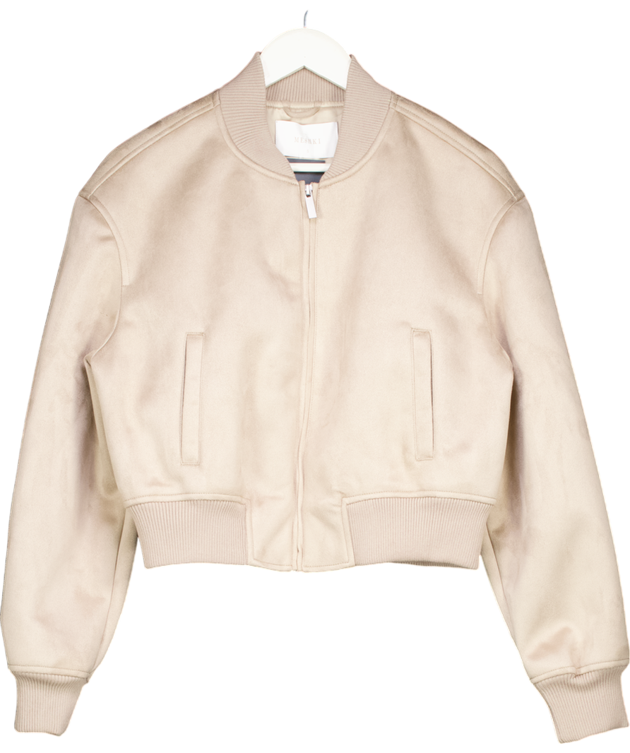 Meshki Beige Suede Bomber Jacket - Sand UK S