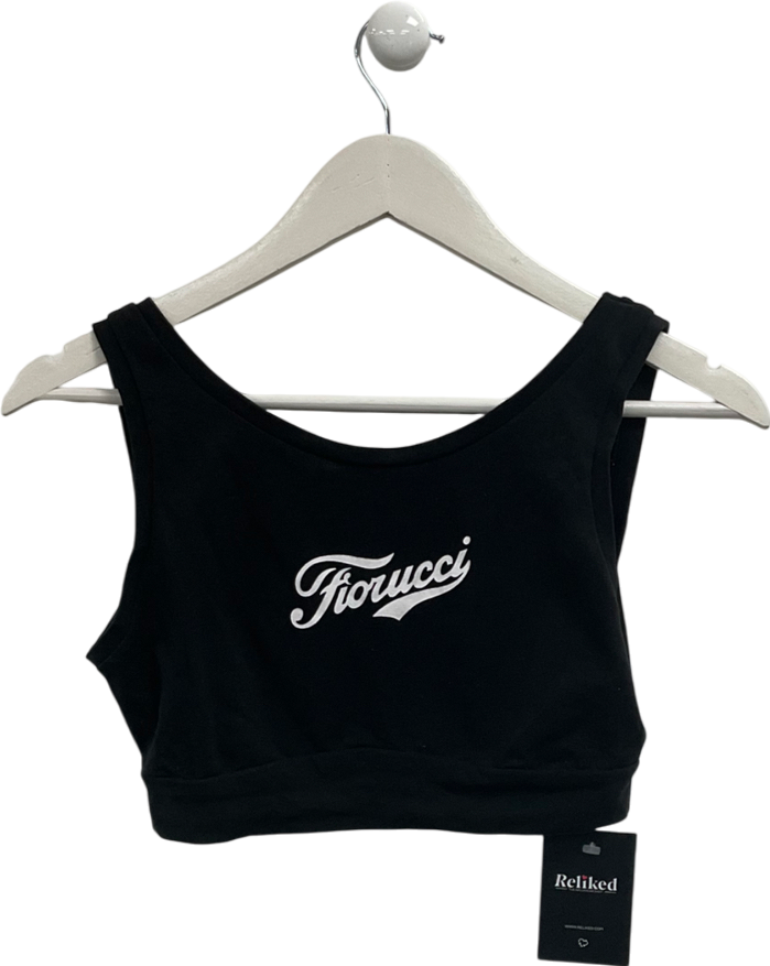 FIORUCCI Black Printed Logo Crop Top UK S