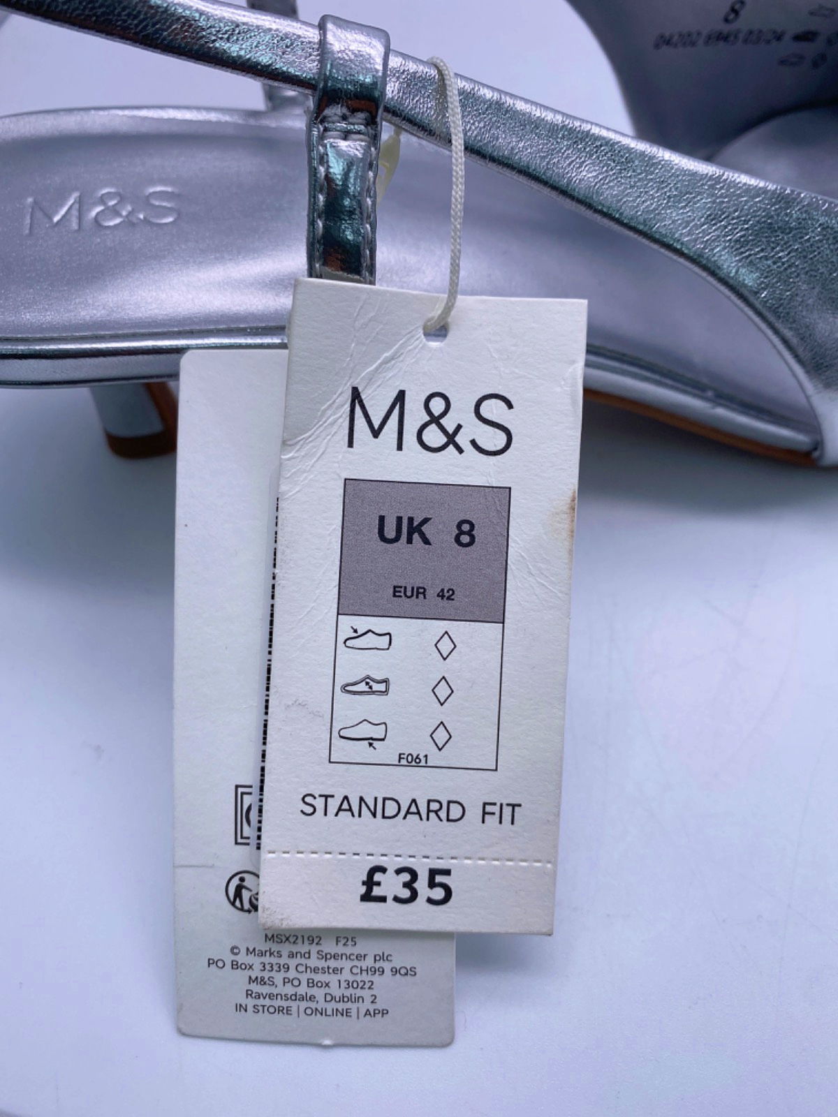 Marks & Spencer Silver Metallic Pointed Slingback Heels UK 8