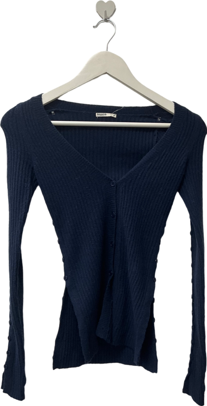 House of CB Blue B  V Neck Knitted Navy Long Sleeved Shirt UK XS