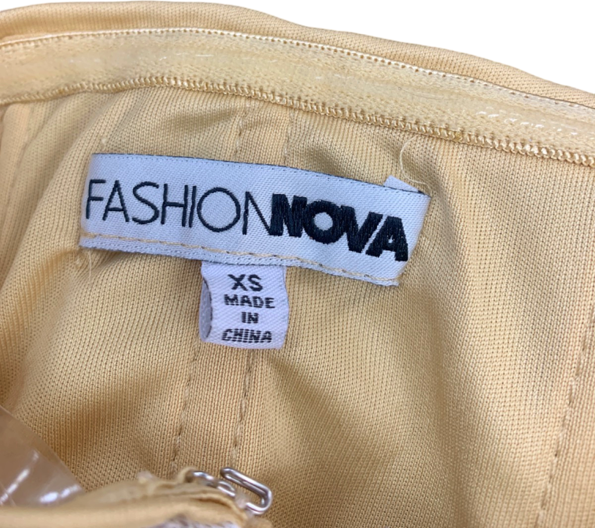 Fashion Nova Beige Sequin Draped Dress XS