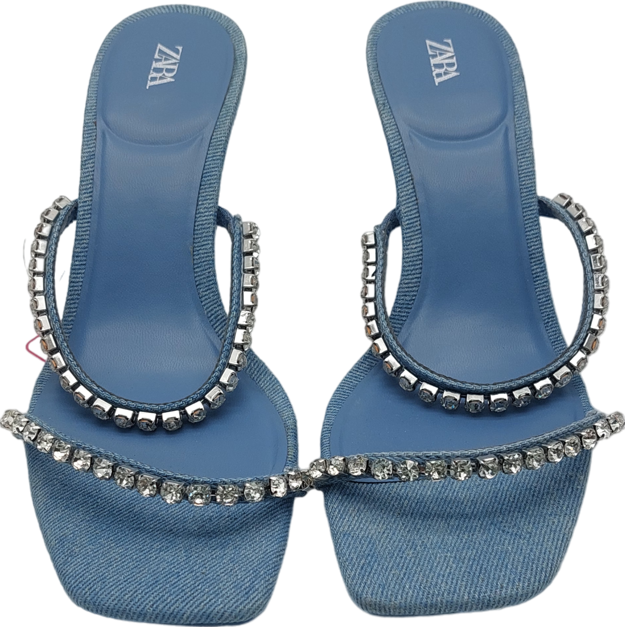 ZARA Blue Embellished Denim Heeled Sandals UK 4 EU 37 👠