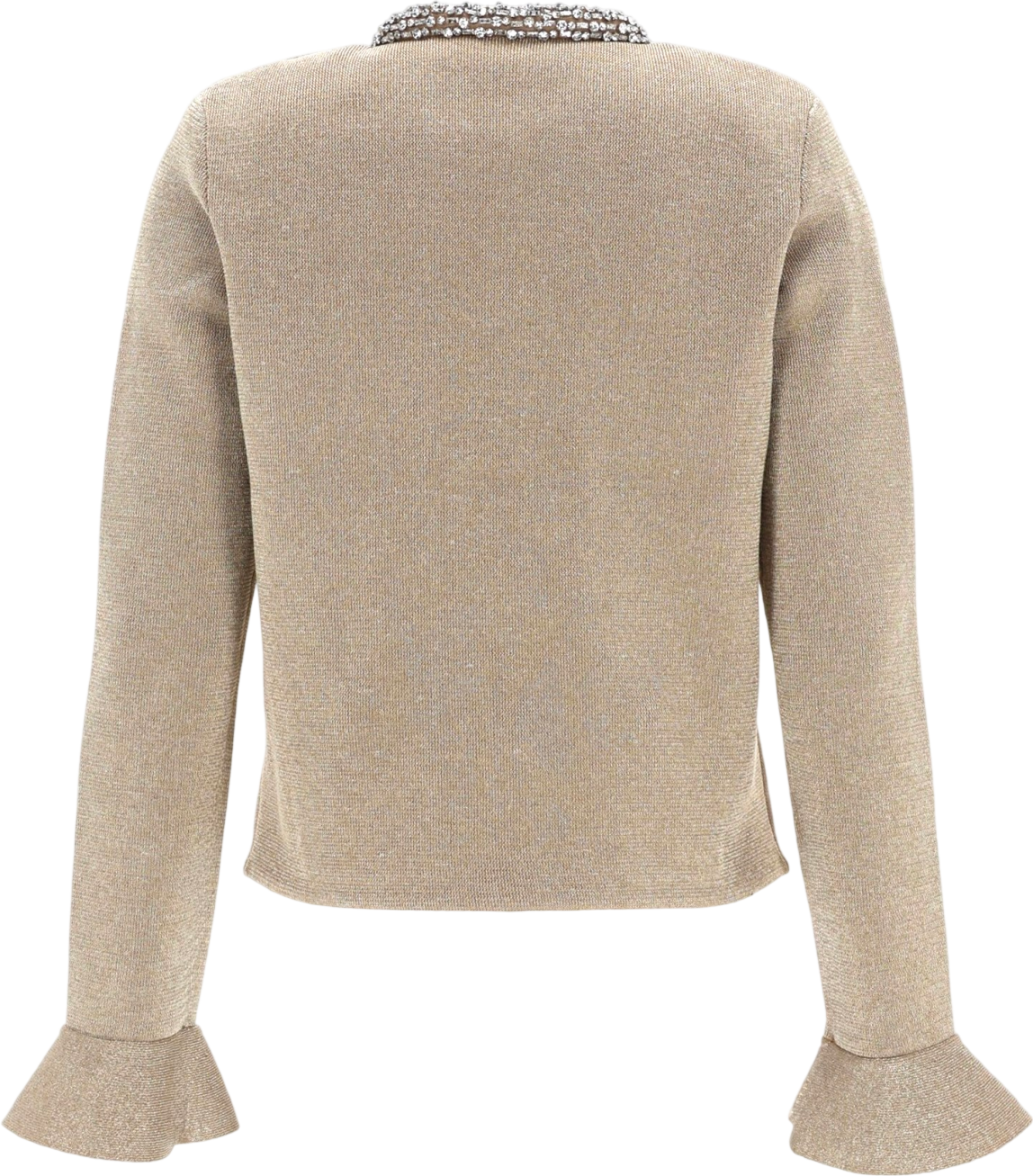 SELF PORTRAIT Metallic Gold Crystal Trim Cotton Blend Embellished Cardigan UK XS
