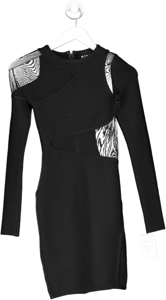 Mimii London Black Long Sleeve Mesh Panelled Mini Dress UK XS