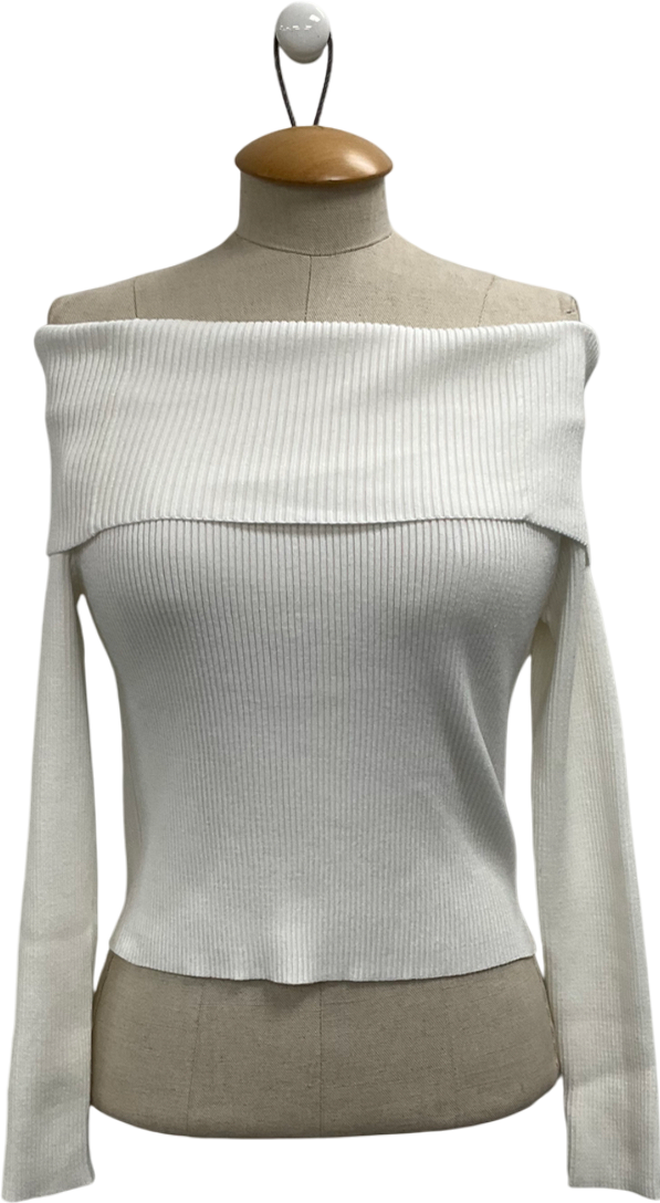 New Look White Off The Shoulder Ribbed Jumper UK 10