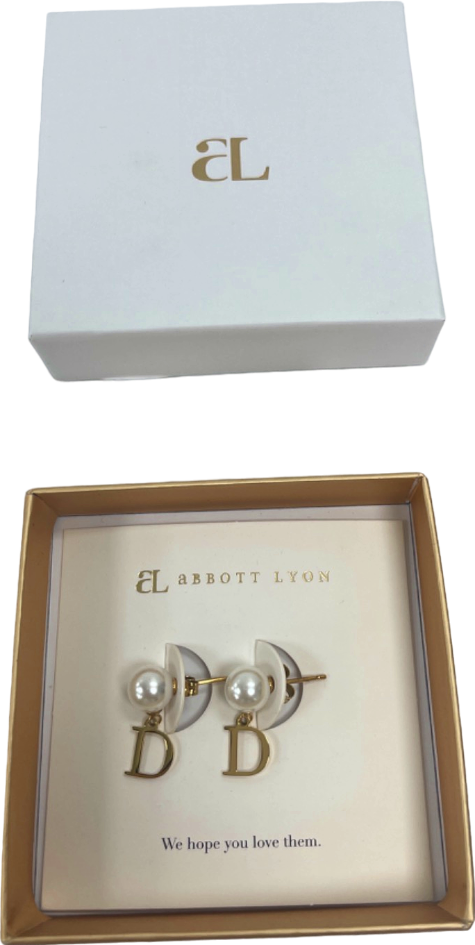 Abbott Lyon White/Gold Pearl 'D' Initial Earrings