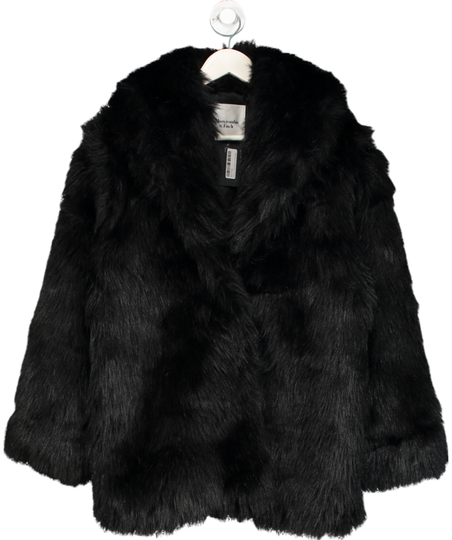 Abercrombie & Fitch Black Shawl Collar Faux Fur Coat UK L