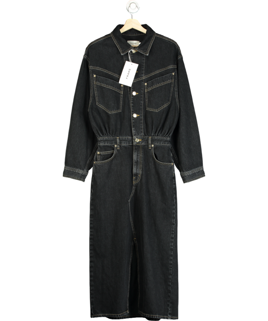 FRAME Grey The Nipped Denim Midi Dress In Rinse UK 8