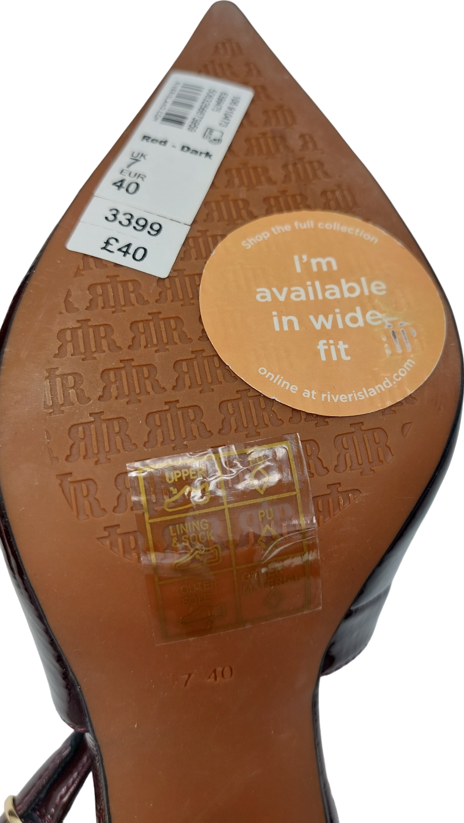 River Island Red Patent Sling Back Stilletoe Pumps UK 7 EU 40 👠