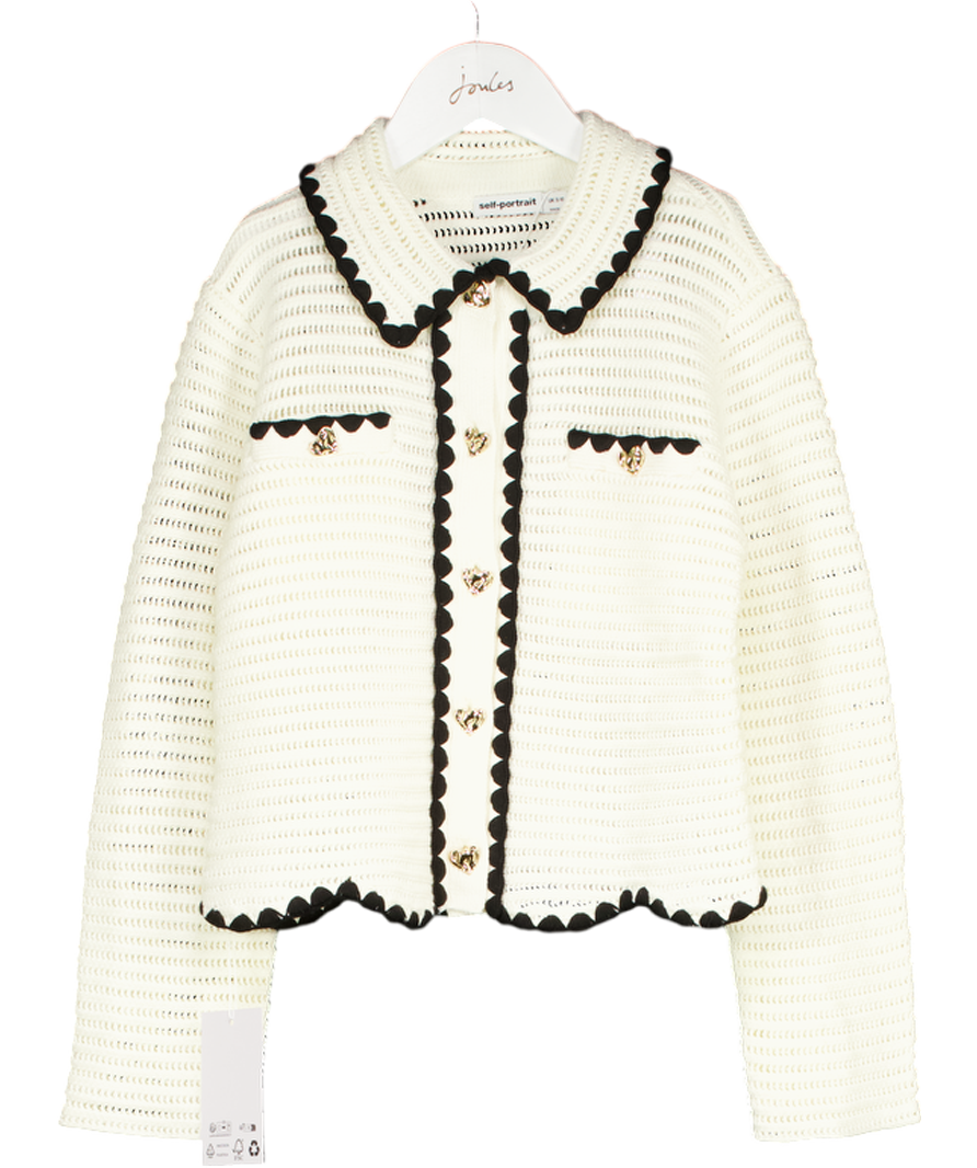 Self-Portrait Cream Crochet Cardigan with Gold Heart Buttons 8-10 Years