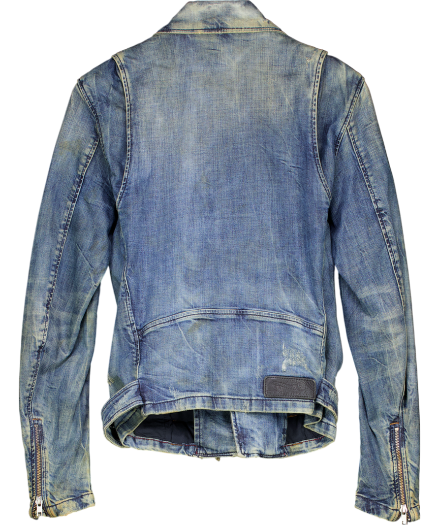 Blue Crazy Diesel Distressed Style Denim Biker Jacket UK S