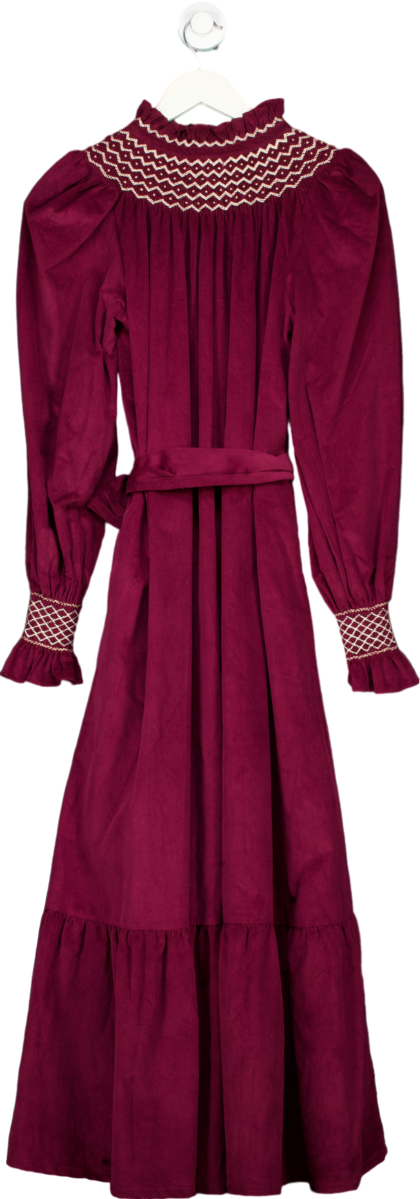 Smock London Burgundy Hand Smocked Corduroy Dress UK S/M