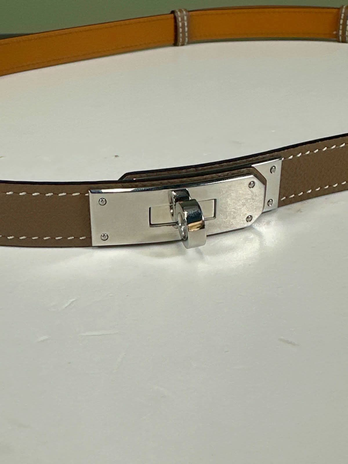 Hermès Etoupe Taupe Leather/ Palladium  Kelly 18  Belt
